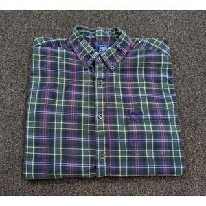 Le Tigre Men's Heavy Cotton Green Plaid Long Sleeve Button Down Shirt Size L